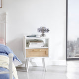 15.75" Rattan End table with Power Outlet & USB Ports , Modern nightstand with drawer and solid wood W126573114