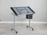 Adjustable Art Drawing Desk Craft Station Drafting with 2 fabric Drawers and 4 Wheels W347P330973