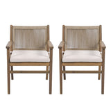 Outdoor Dining Chairs Set of 2, Acacia Wood Patio Armchair with Rope Design Back and Water Repellent N779P224995B