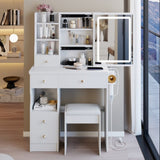 29.2" Small Size Left Drawer Desktop Vanity Table Cushioned Stool, 2 AC2 USB Power Station, Hair W3258P291493