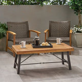 Outdoor Acacia Wood Coffee Table, Teak Finish / Rustic Metal Brown and Black, 27.25"D x 45.75"W x 62348.00
