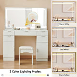 ZNTS Dressing table set with LED mirror and 3 lighting modes, dressing table with 5 drawers and 2 96670198