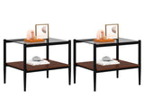 Set of 2 Rectangle End Table, Tempered Glass Tabletop with MDF layer, Modern Table for Living Room , W241P184249