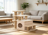 Adjustable Cat Stairs Scratching Post & Toy Ball, 3/4-Step Design, for Bed & Sofa, Beige 36219736
