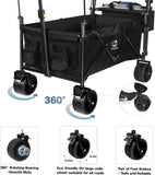 Collapsible Wagon Heavy Duty Folding Wagon Cart with Removable Canopy, 4" Wide Large All Terrain 78632388