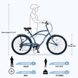 7 Speed Bicycles, Multiple Colors 26"Inch Beach Cruiser Bike W1019116866
