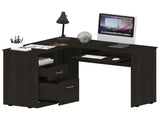 L-Shaped Desk, Keyboard Tray, Two Drawers, One Open Shelf, Black B097133035