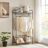 ZNTS Freestanding Garment Rack, Open-Style Wardrobe, Hanging Rail with Metal Basket, and Heavy-Duty Metal W2167130767