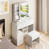 ZNTS Small Space Left Drawer Desktop Vanity Table + Cushioned Stool, Extra Large Right sliding mirror, W936P176489