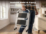 Step ladder, 2-Step Ladder Stool, 800lbs Capacity, Anti-Slip Treads & Handles, Foldable , Grey/Black 96342554