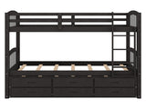 Twin over Twin Wood Bunk Bed with Trundle and Drawers, Espresso 34668938