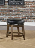 Round Swivel Stool Set of 2, Black Faux Leather 360-degree Swivel Seat Nailhead Trim Solid Wood B011P201185