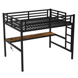 Metal Full Size Loft Bed with Power Outlet and LED Lighted, Space-Saving, Noise Reduced, Black W1580P251091