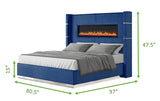 Upholstery Wooden King Bed with Ambient lighting in Blue Velvet Finish B00977490