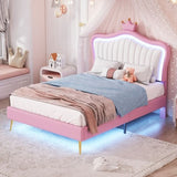 ZNTS Twin Size Upholstered Bed Frame with LED Lights, Modern Upholstered Princess Bed With Crown WF315530AAH