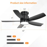42 Inch Flush Mount Ceiling Fans with LED Light 22W and Remote Control 5 ABS Fan Blades for Bedroom W934P316651
