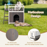 ZNTS 2-Story Wooden Feral Cat House Dog House for Outdoor and Indoor, Pet House with Stairs, Grey & White 10767951