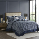 5 Piece Jacquard Bedspread Set with Throw Pillows Navy Queen B03597644