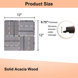 30 PCS Interlocking Deck Tiles Checker Pattern, 12" x 12" Square Light Gray Acacia Hardwood Outdoor W2391P160134