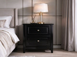 Black MDF Spray-Painted Nightstand, 48*35*60cm, 2 Drawers, with 2 US 3-Prong Outlets 46355525