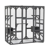 ZNTS Outdoor Cat House Wooden Catio Enclosure w/Cover- Large Cat Cage with Jump Platforms and Condos, 69252240