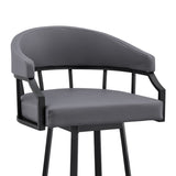 Valerie 30" Swivel Slate Gray Faux Leather and Black Metal Bar Stool B2736P268592