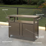 Grill Carts Outdoor Storage Cabinet with Wheels, Metal outdoor grill table Kitchen Dining Table W1859P170173
