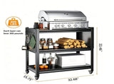 Outdoor Grill Cart Table with Pegboard, Indoor and Outdoor Pizza Oven Table with Lockable 26411499