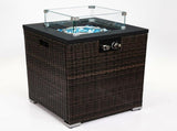 Wicker Fire Pit Column with Glass Wind Guard 56659586