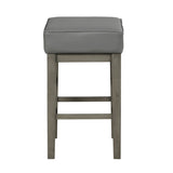 Transitional Gray Faux Leather Seat 24-inch Counter Height Stools Set of 2, Antique Gray Finish B011P231744