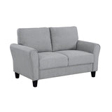 Modern 1pc Loveseat Dark Gray Textured Fabric Upholstered Rounded Arms Attached Cushions B01156448