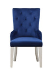 Blue Velvet Chair 1pc Button Tufted Nailhead Trim Platinum Finish Wooden Legs Luxury Dining Room B2741P330118