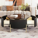 ZNTS Modern Round Coffee Table with 2 large Drawers Storage Accent Table WF311606AAB