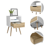 Otom Nightstand , Superior Top, One Open Shelf, One Drawer, Four Legs -White / Light Oak B07092046