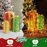 Lighted Gift Boxes Set of 3, Pre-lit Nestable Present Boxes Ornament with 90 LED Warm White Lights 83670049