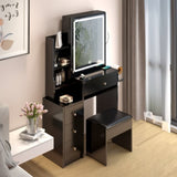 ZNTS Small Space Left Bedside Cabinet Vanity Table + Cushioned Stool, 2 AC+2 USB Power Station, Hair 92119115