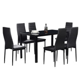 ZNTS Simple Assembled Tempered Glass & Iron Dinner Table Black 00522385