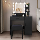 ZNTS FCH Large Vanity Set with 10 LED Bulbs, Makeup Table with Cushioned Stool, 3 Storage Shelves 1 30731740