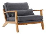 Mid-Century Oak Accent Chair - Linen-Cotton Dark Gray Upholstered Single Lounge Chair, Indoor 18928808