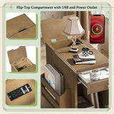 U-Can Vintage End Table Flip Top Side Table with USB Ports, One Multifunctional Drawer with cup N724P293133D
