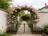 Metal Garden Arch with Gate 79.5'' Wide x 86.6'' High Climbing Plants Support Rose Arch Outdoor W158681132