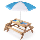 ZNTS 3-in-1 Kids Outdoor Wooden Picnic Table With Umbrella, Convertible Sand & Wate, Gray ASTM & CPSIA W1390P160713