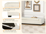 50" Ottoman Bench in Textured Fabric, Rectangular Design with Hinged Lid for Seating, Footrest, and 74862.00WHTTEX