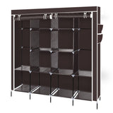 ZNTS 67" Clothes Closet Portable Wardrobe Clothes Storage Rack 12 Shelves 4 Side Pockets Dark Brown 71588089