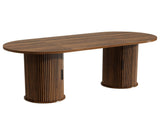 70.9" Oval Dining Table for 6 People, Fluted Cylindrical Pedestals with Roll-up Door Storage 74640654
