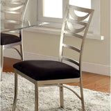 ZNTS Contemporary Silver Metal 2pc Dining Chairs Black Microfiber Seat Dining Room Ladder Back Chair B011P232977