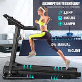 Compact Folding Treadmill for Home - 2.5HP Quiet Brushless Motor, 3-Level Incline, 7.5 MPH, Shock 50038588