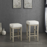 Transitional White Faux Leather Seat 29-inch Pub Height Stools Set of 2, White Finish Solid Wood B011P232133