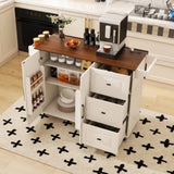 White Kitchen Island Cart with Foldable Tabletop & Drop Leaf - Mobile Breakfast Bar on Wheels with 66856892