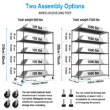 5 Tier 7500lbs Heavy Duty Adjustable Storage Rack Metal Shelf Wire Shelving Unit with Wheels & Shelf W155083059